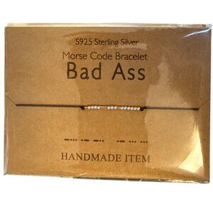S925 Sterling Silver Morse Code Bracelet "Bad Ass" Handmade With Wooden Gift Box